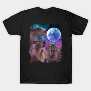 3 Three Capybara Moon, Wolf Wolves Howling T-Shirt
